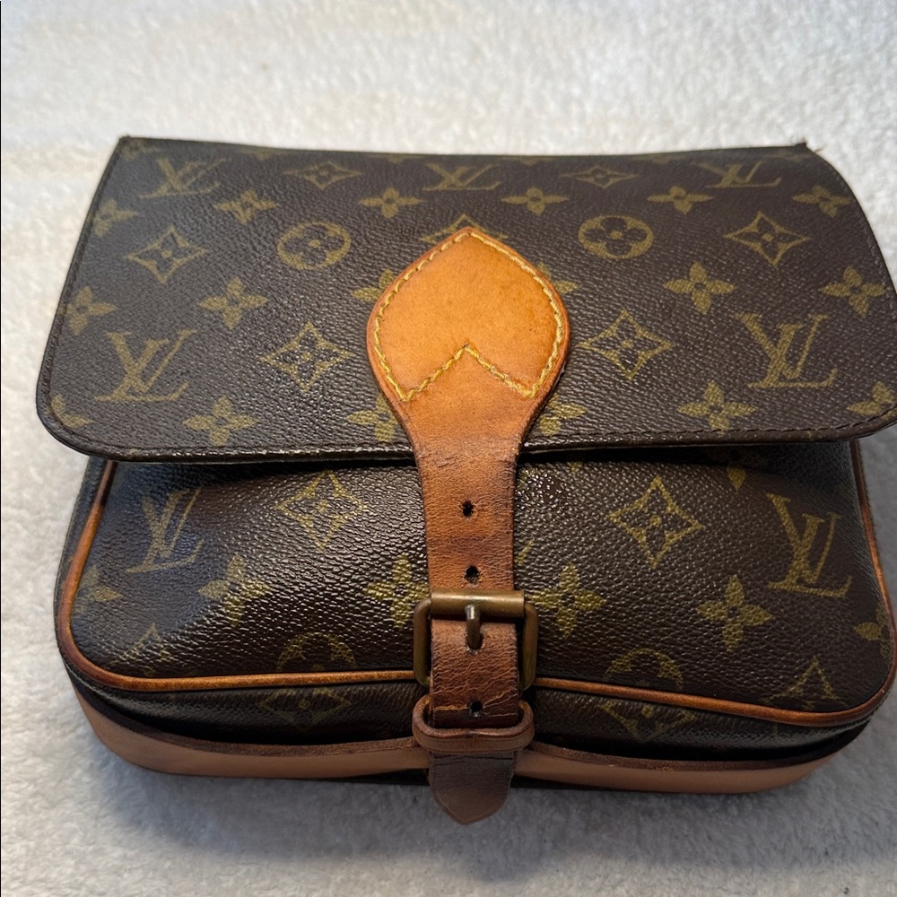 Louis Vuitton Brown Monogram Crossbody Bag with Tan Leather Trim